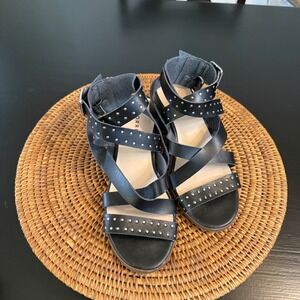 Torrid Womens Black Studded Strappy Gladiator Block Heel Sandals Buckle Strap